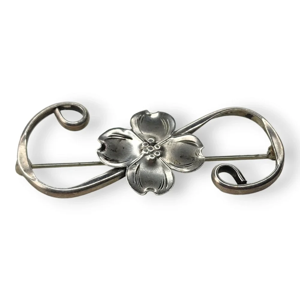 Stuart Nye Brooch Sterling Silver 925 Vintage Dogwood Flower Pin Signed